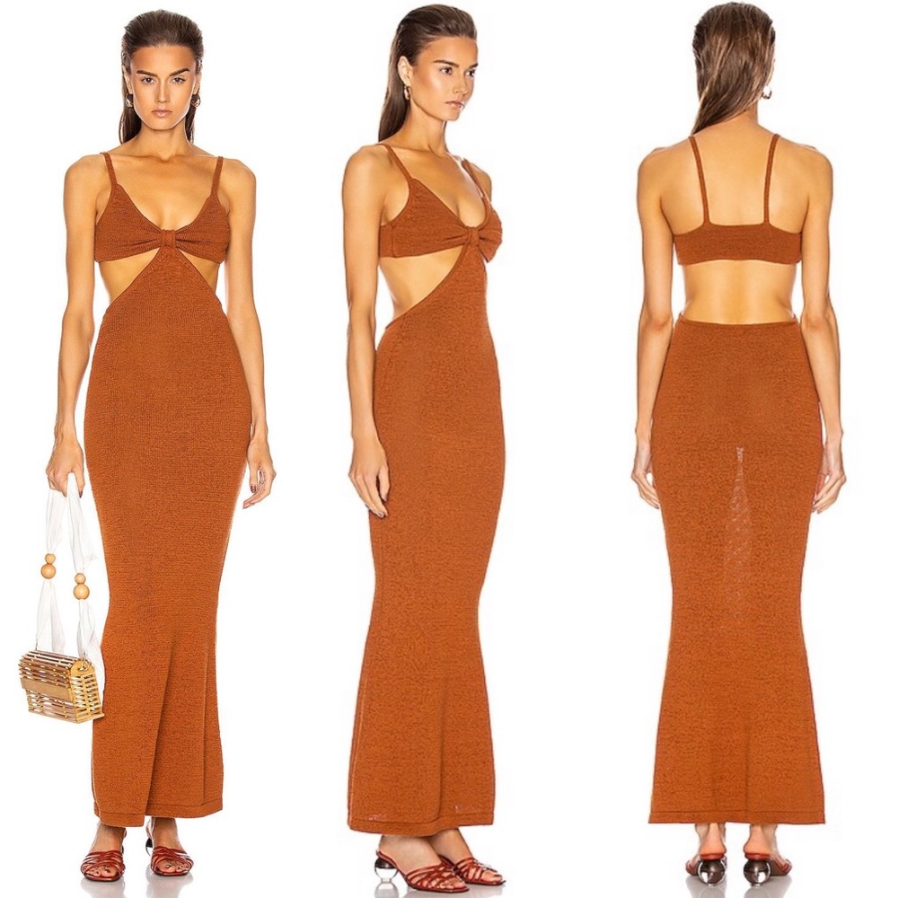 NWT Cult Gaia Serita cutout knit cotton-blend maxi dress in Amber size L large